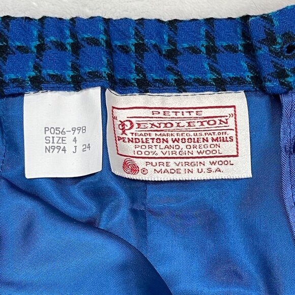 Vintage Pendleton Houndstooth Wool Skirt Suit Set USA Women's PETITE 4 Blue FLAW - Picture 4 of 16